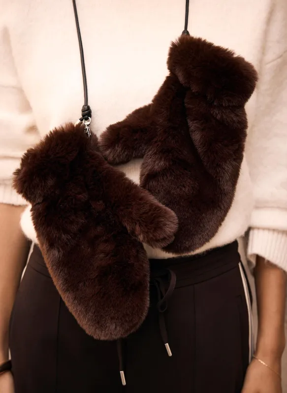 Brown Faux Fur Mittens made by Mint Velvet