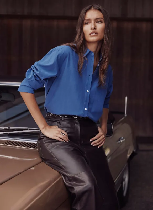 Blue Cotton Blend Tailored Shirt made by Mint Velvet
