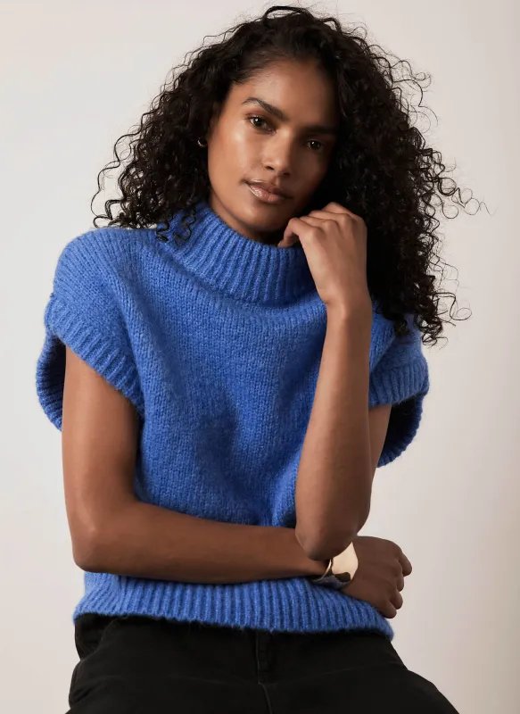 Blue High Neck Knit Top made by Mint Velvet