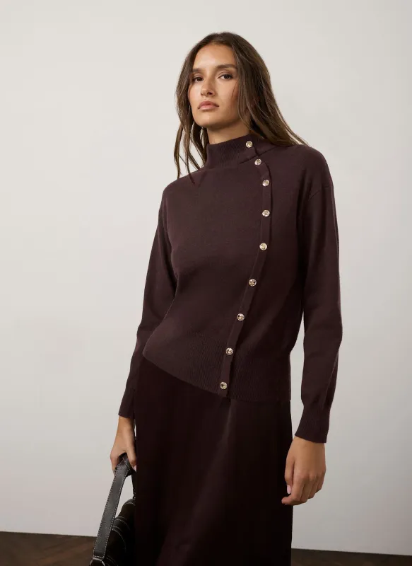 Brown Button Detail Knit Jumper made by Mint Velvet