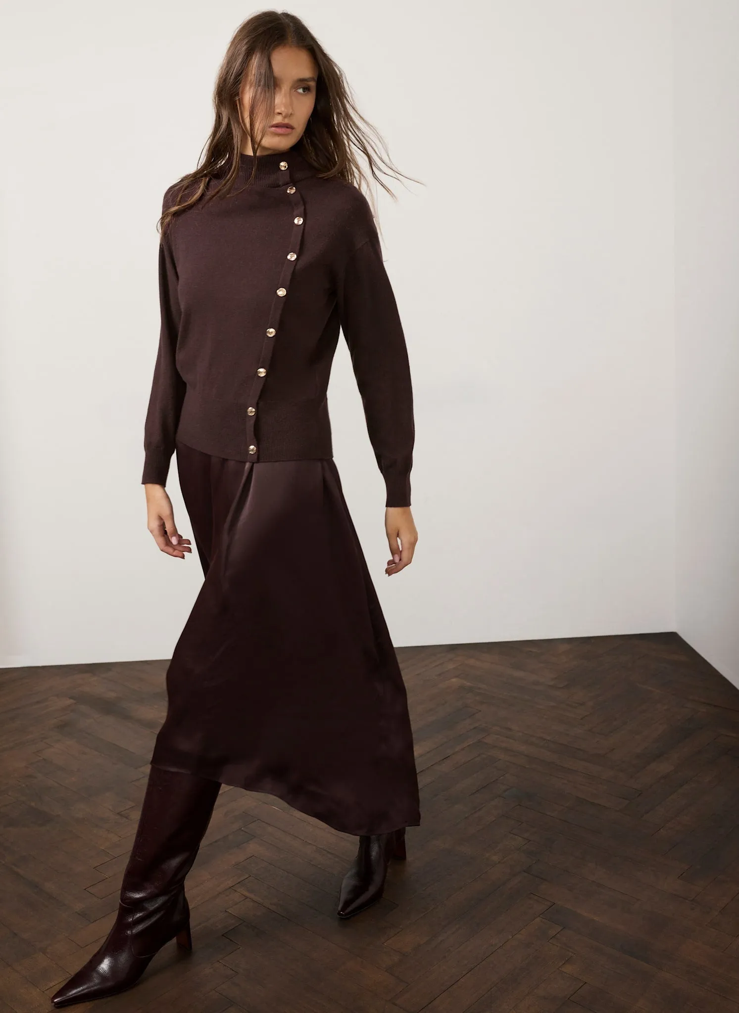Brown Button Detail Knit Jumper sold by Mint Velvet product image thumbnail 4