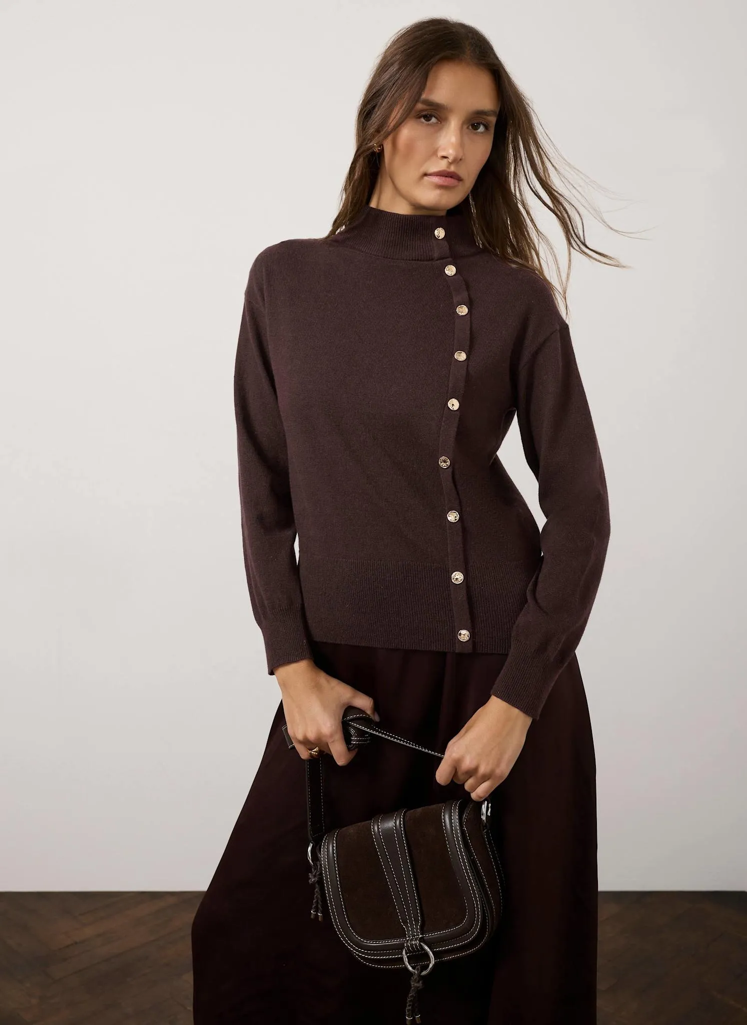 Brown Button Detail Knit Jumper sold by Mint Velvet product image thumbnail 3