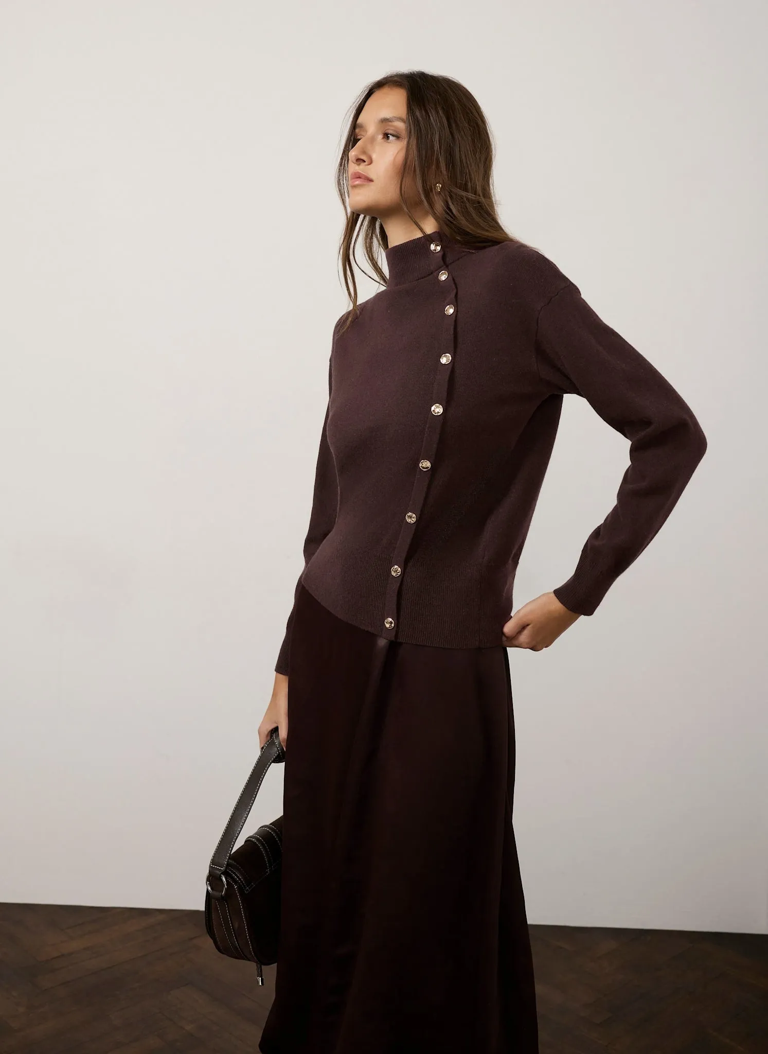 Brown Button Detail Knit Jumper sold by Mint Velvet product image thumbnail 2