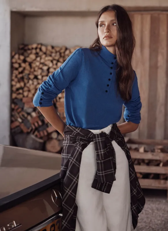 Blue Funnel Neck Knit Top made by Mint Velvet