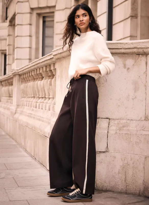 Brown Side Stripe Barrel Leg Trousers made by Mint Velvet
