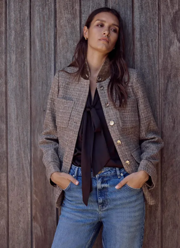Neutral Wool Blend Heritage Jacket made by Mint Velvet