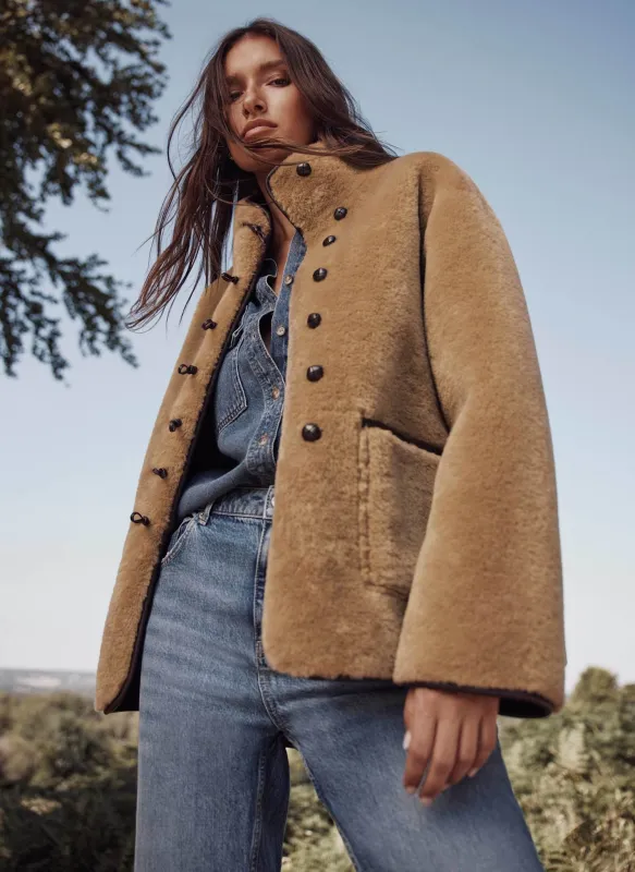 Brown Faux Fur Toggle Jacket made by Mint Velvet
