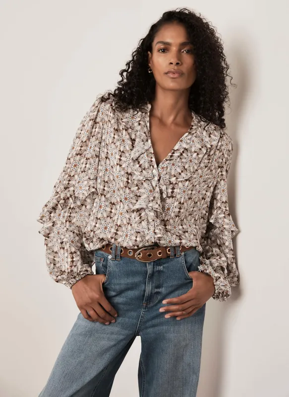 Neutral Print Ruffle Blouse made by Mint Velvet