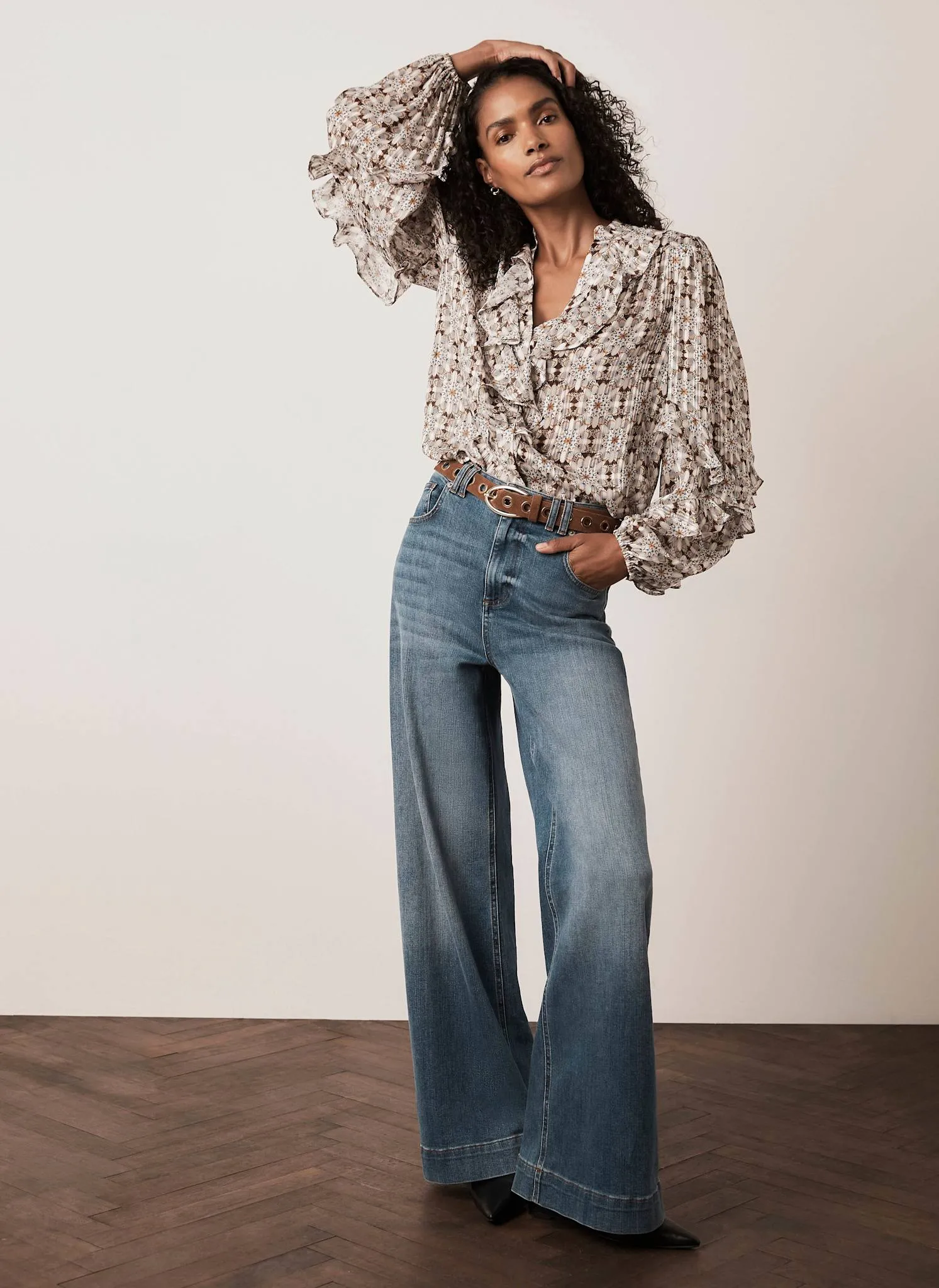 Neutral Print Ruffle Blouse sold by Mint Velvet product image thumbnail 4