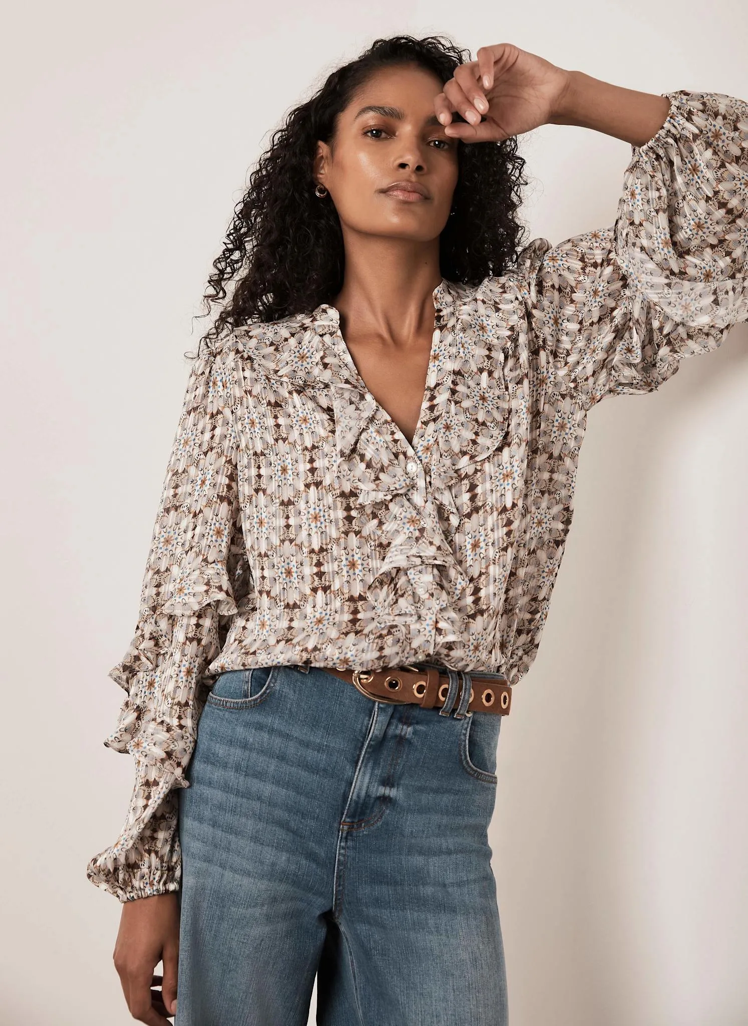 Neutral Print Ruffle Blouse sold by Mint Velvet product image thumbnail 2