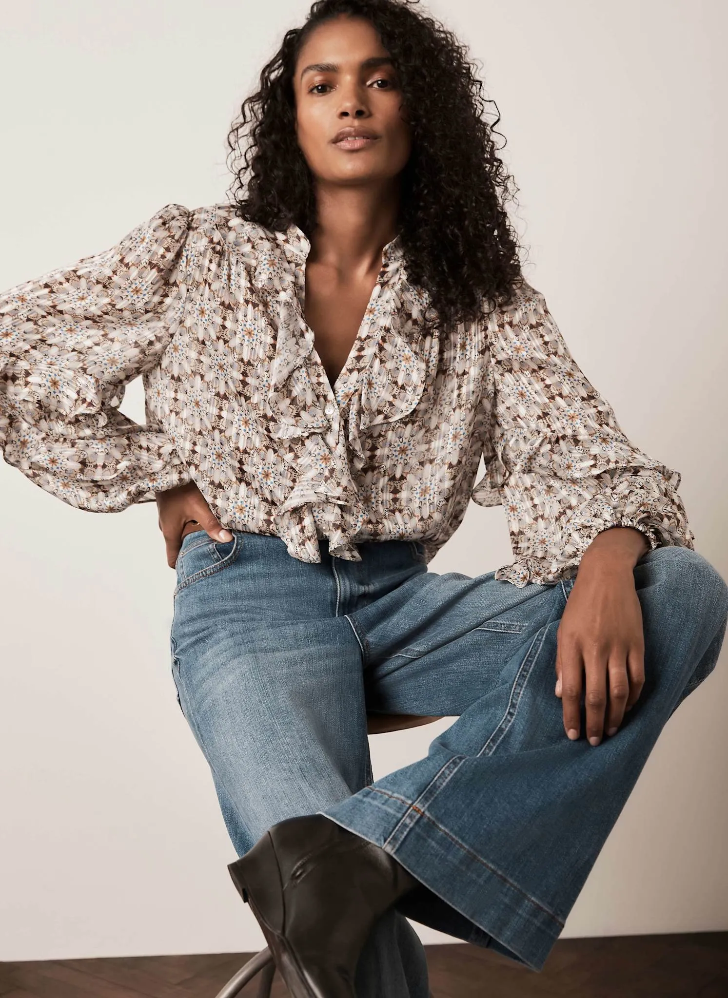 Neutral Print Ruffle Blouse sold by Mint Velvet product image thumbnail 3
