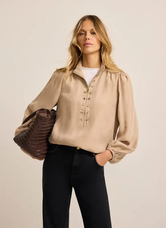 Neutral Zip Detail Bomber Blouse made by Mint Velvet