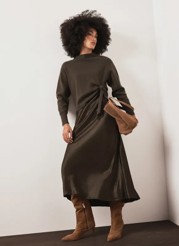 Khaki 2-in-1 Midi Dress made by Mint Velvet