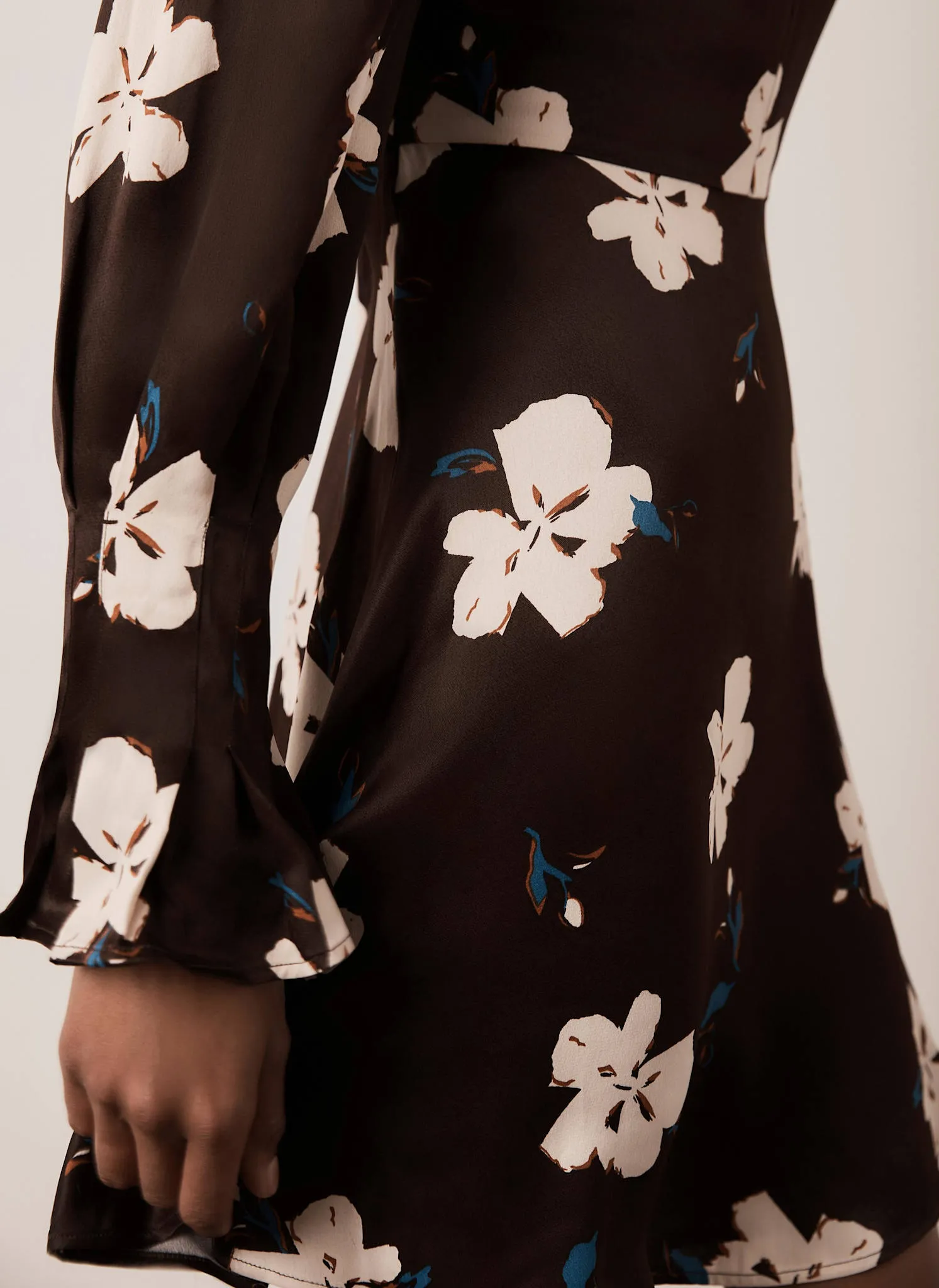 Brown Floral Print Satin Mini Dress sold by Mint Velvet product image thumbnail 4