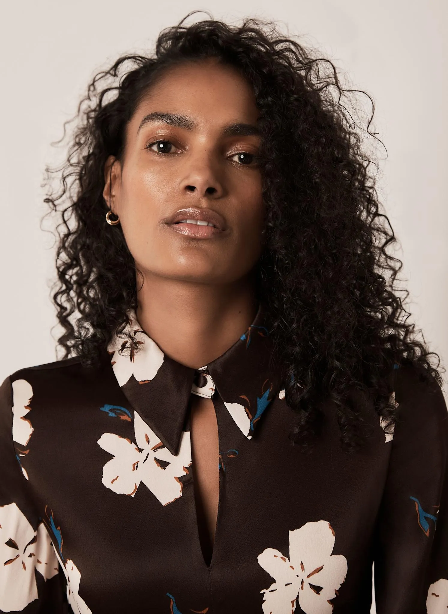 Brown Floral Print Satin Mini Dress sold by Mint Velvet product image thumbnail 5