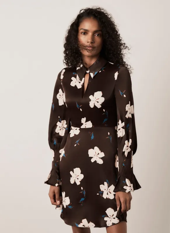 Brown Floral Print Satin Mini Dress made by Mint Velvet