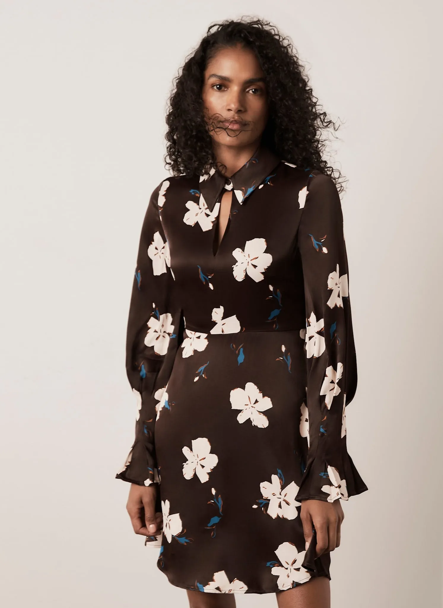 Brown Floral Print Satin Mini Dress sold by Mint Velvet