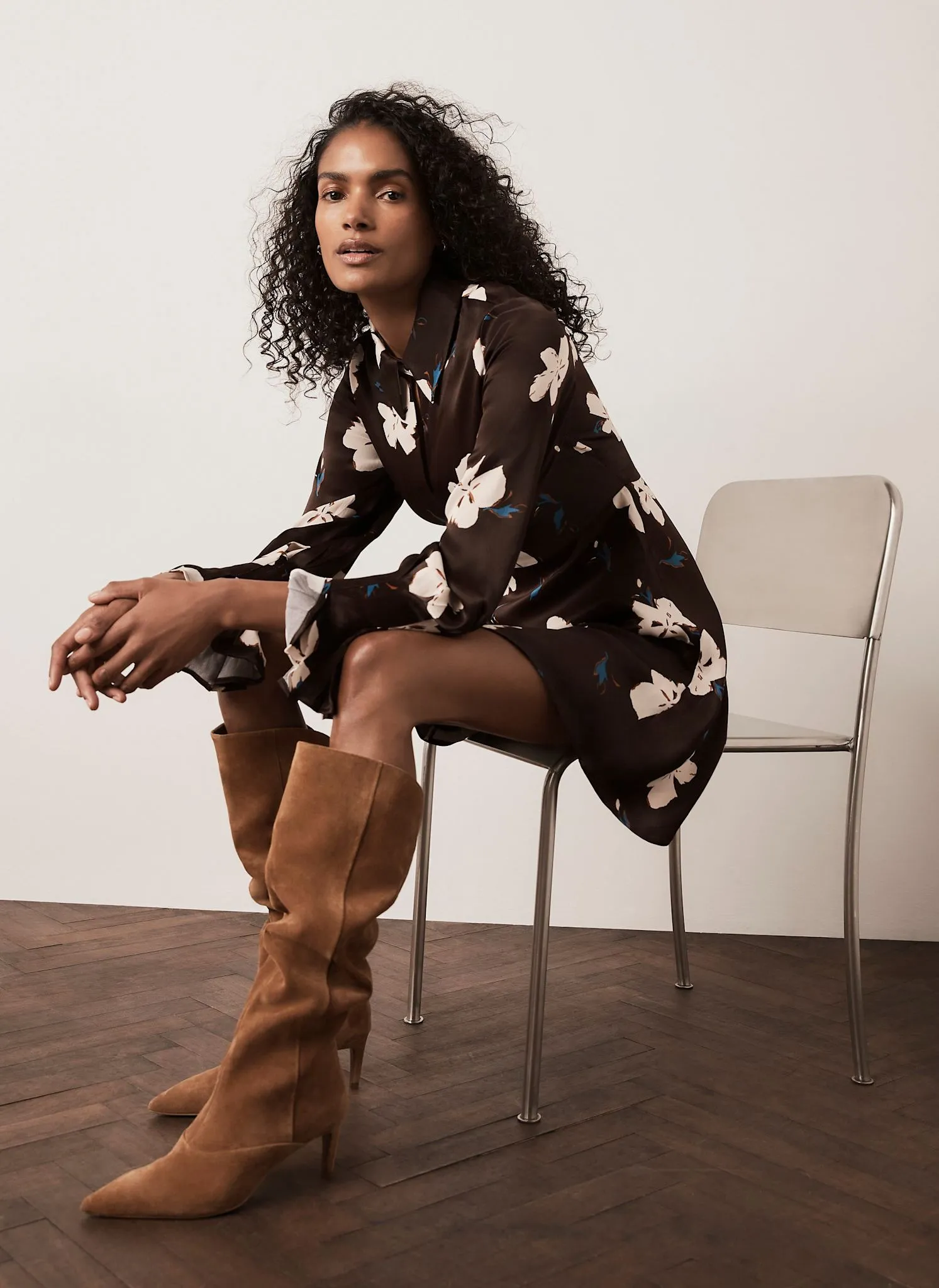 Brown Floral Print Satin Mini Dress sold by Mint Velvet product image thumbnail 2