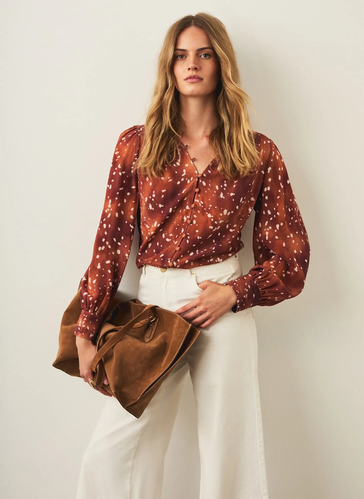 Brown Deer Print Button Blouse sold by Mint Velvet