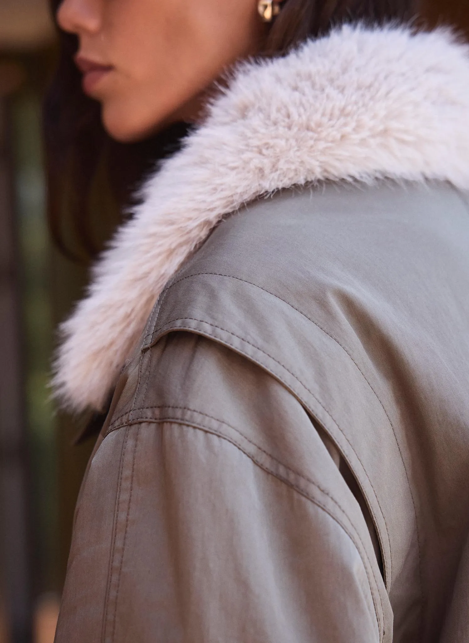 Khaki Faux Fur Lined Bomber Jacket sold by Mint Velvet product image thumbnail 5