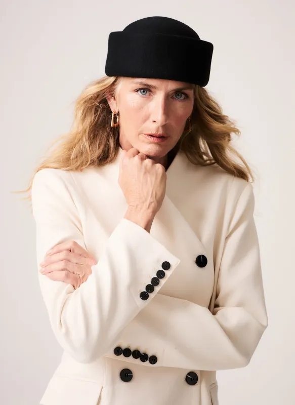 Black Wool Pillbox Hat made by Mint Velvet