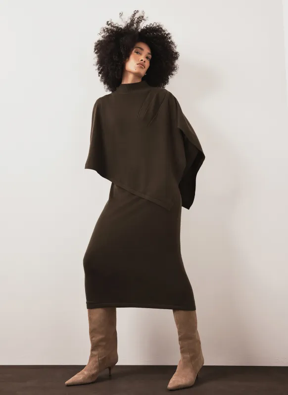 Khaki Poncho Knit Midi Dress made by Mint Velvet