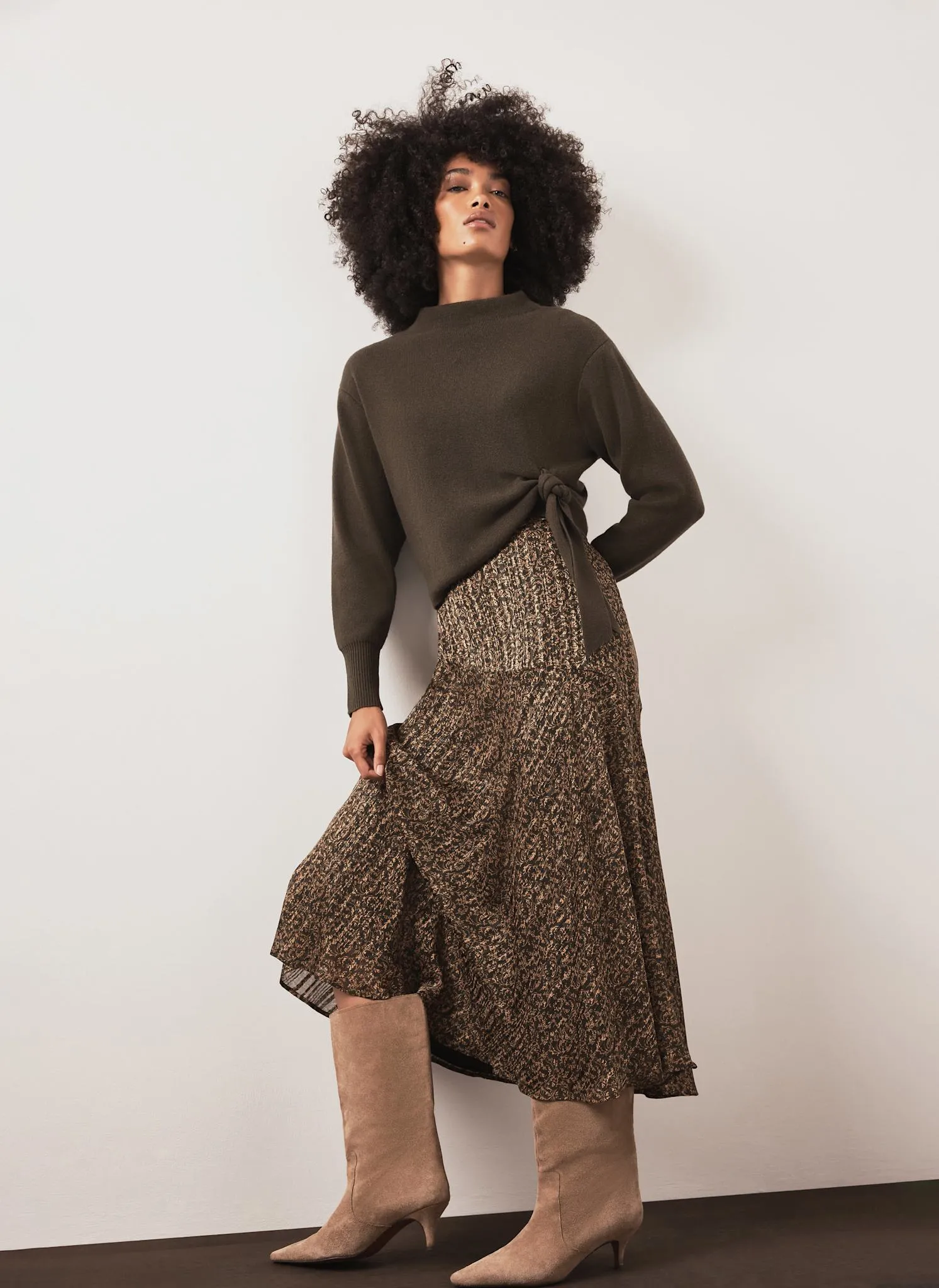 Khaki Floral Print Midi Skirt sold by Mint Velvet product image thumbnail 5