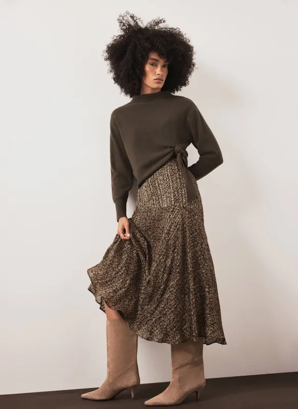Khaki Floral Print Midi Skirt made by Mint Velvet