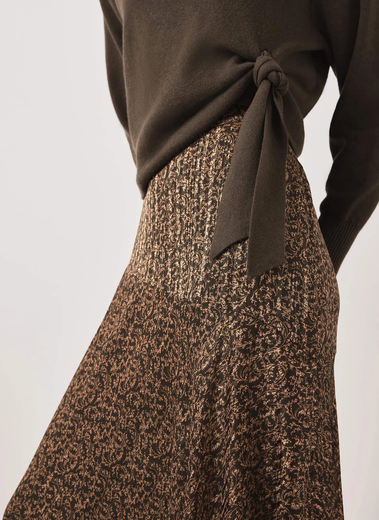 Khaki Floral Print Midi Skirt sold by Mint Velvet product image thumbnail 3