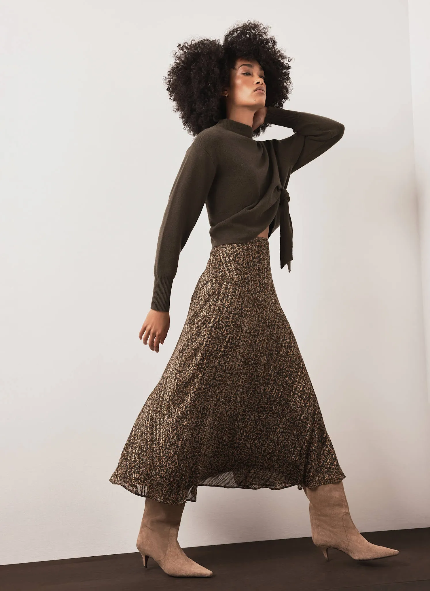 Khaki Floral Print Midi Skirt sold by Mint Velvet product image thumbnail 2