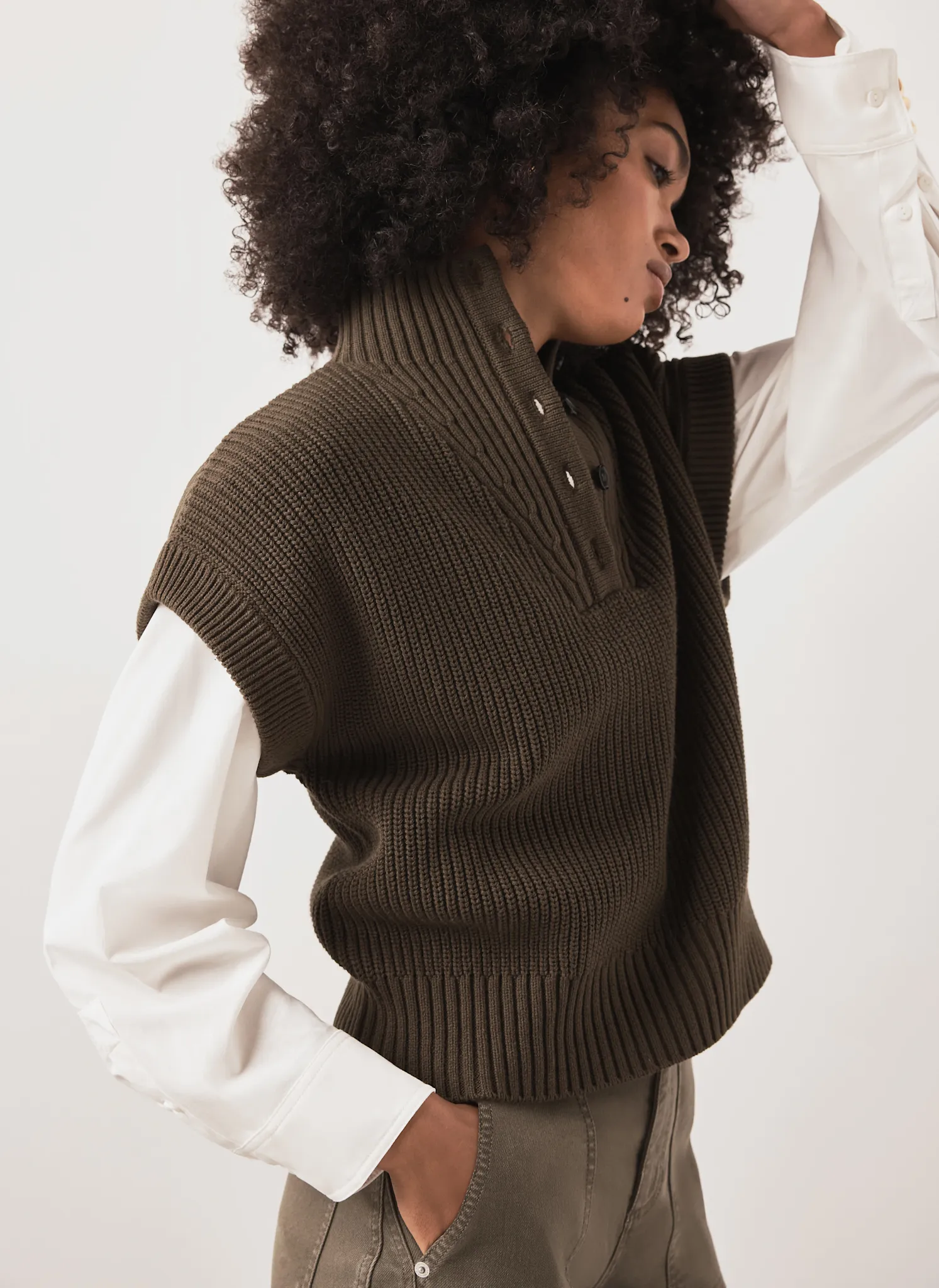 Khaki Funnel Neck Ribbed Knit Top sold by Mint Velvet product image thumbnail 5