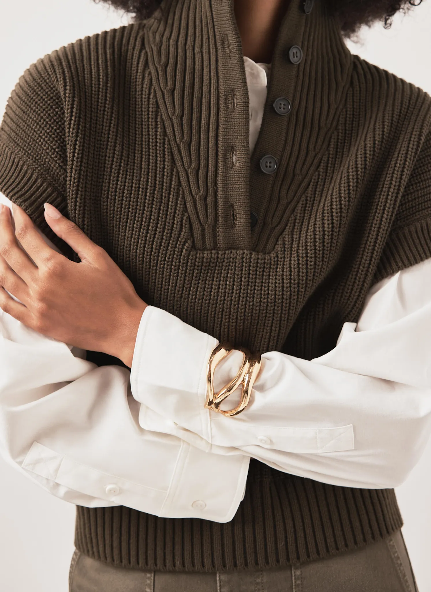 Khaki Funnel Neck Ribbed Knit Top sold by Mint Velvet product image thumbnail 3