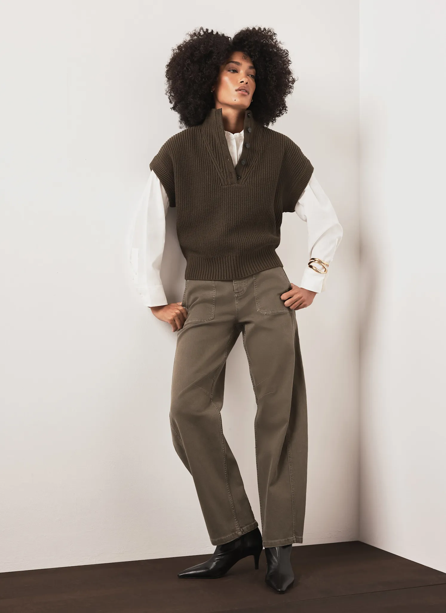 Khaki Funnel Neck Ribbed Knit Top sold by Mint Velvet product image thumbnail 4