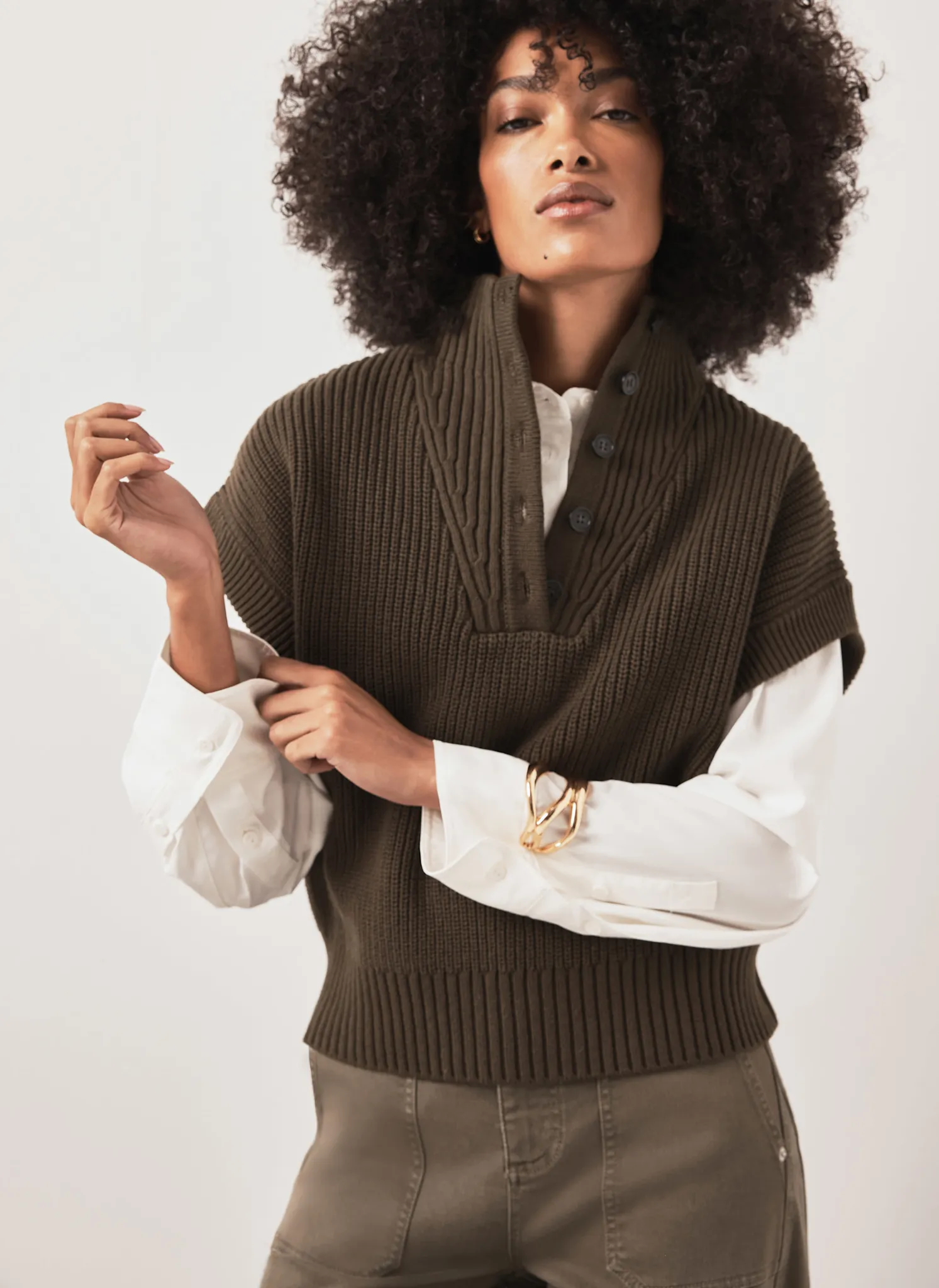 Khaki Funnel Neck Ribbed Knit Top sold by Mint Velvet product image thumbnail 2