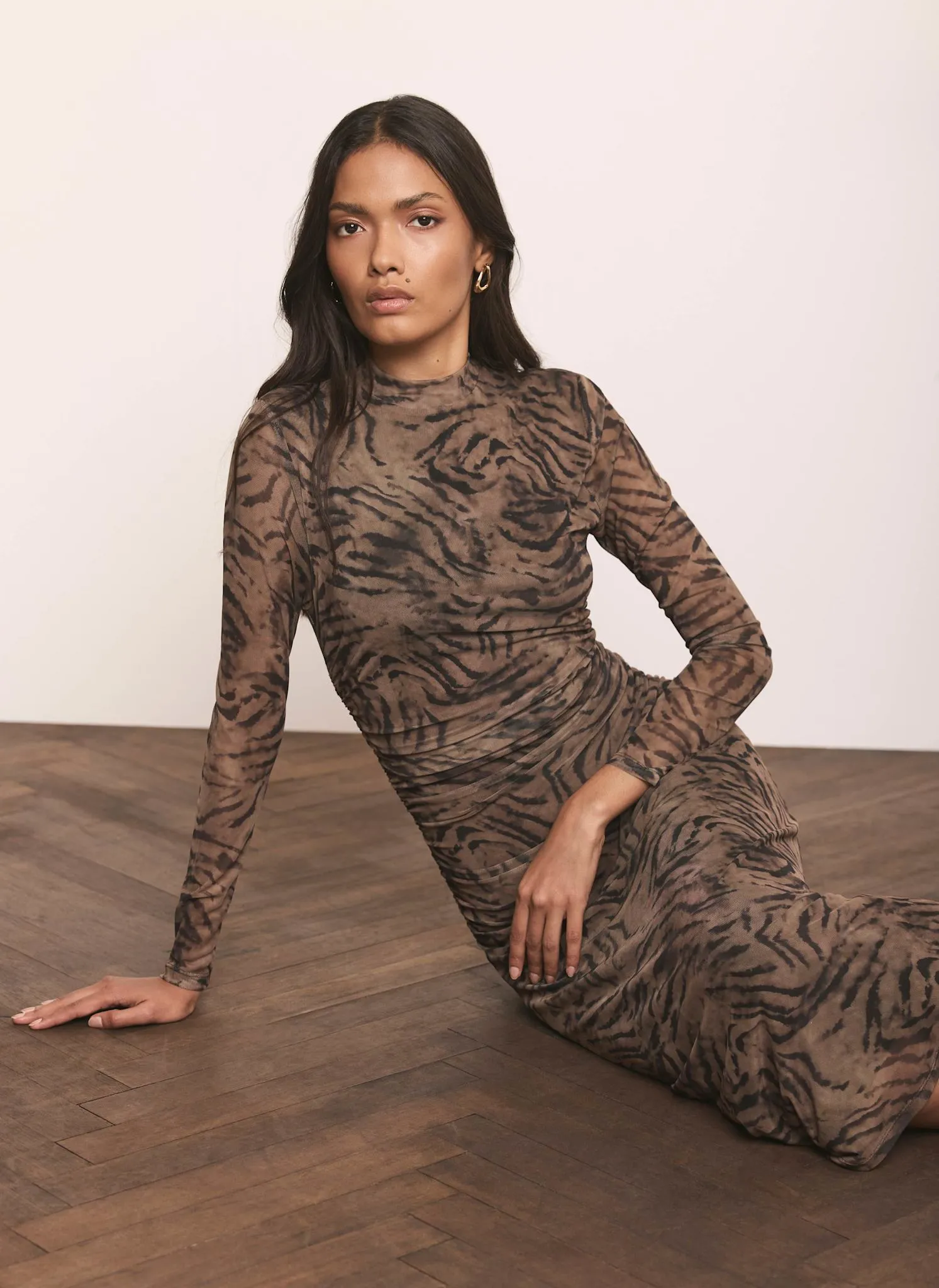 Brown Animal Print Mesh Midi Dress sold by Mint Velvet product image thumbnail 2