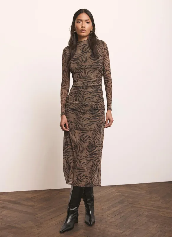Brown Animal Print Mesh Midi Dress made by Mint Velvet