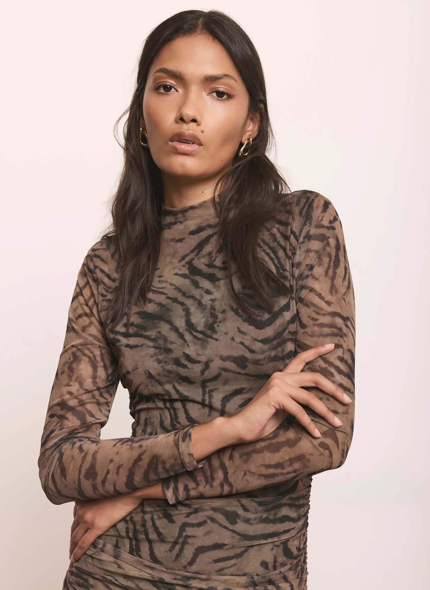 Brown Animal Print Mesh Midi Dress sold by Mint Velvet product image thumbnail 5