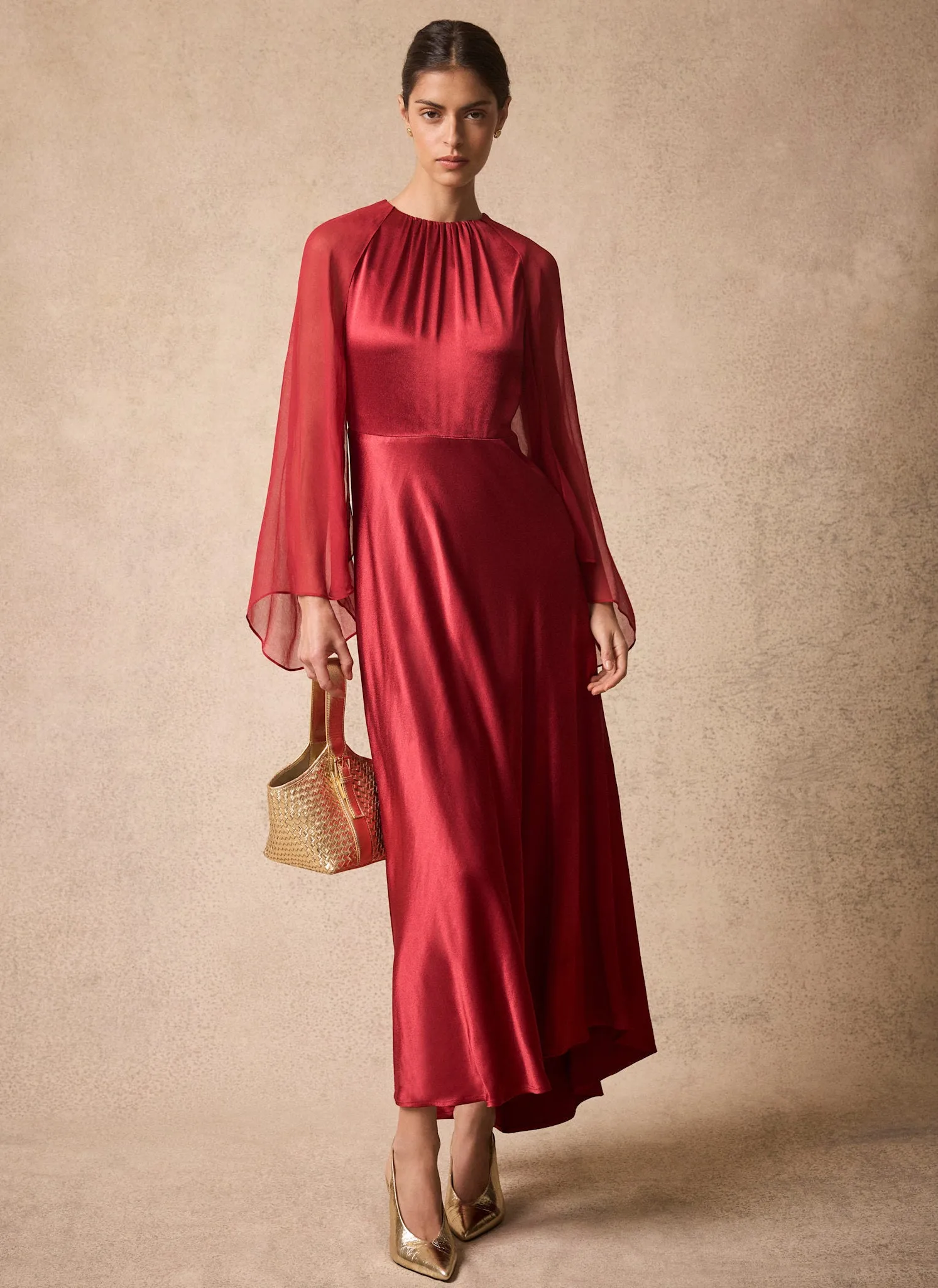 Red Cape Detail Maxi Dress sold by Mint Velvet