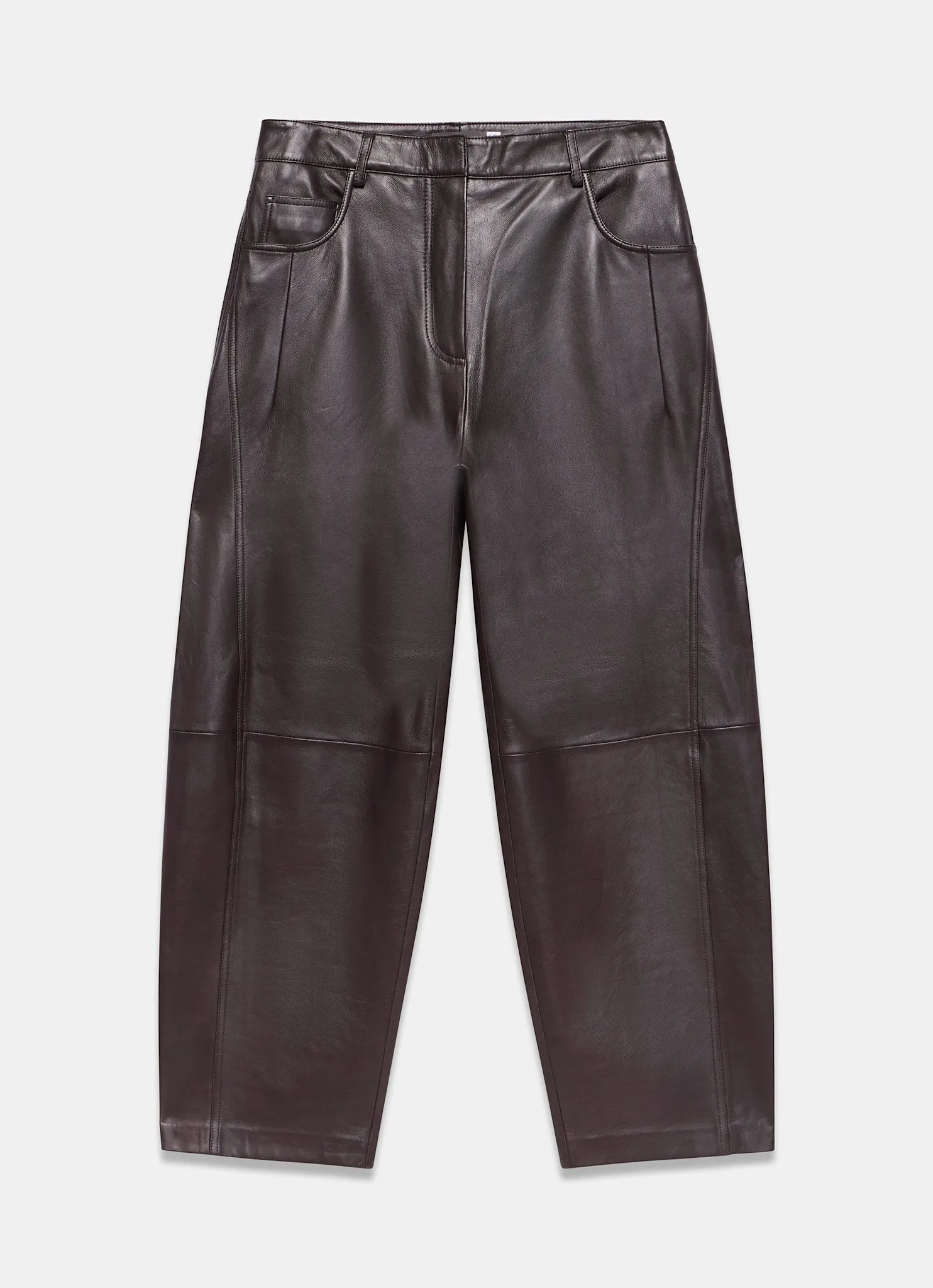 Brown Leather Barrel Leg Trousers sold by Mint Velvet product image thumbnail 5