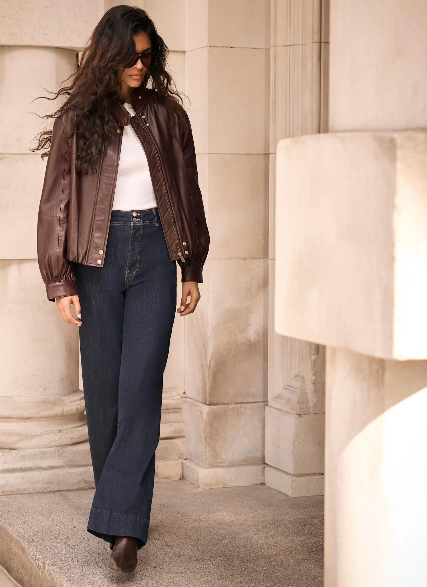 Burgundy Leather Ultimate Funnel Neck Bomber Jacket sold by Mint Velvet product image thumbnail 4