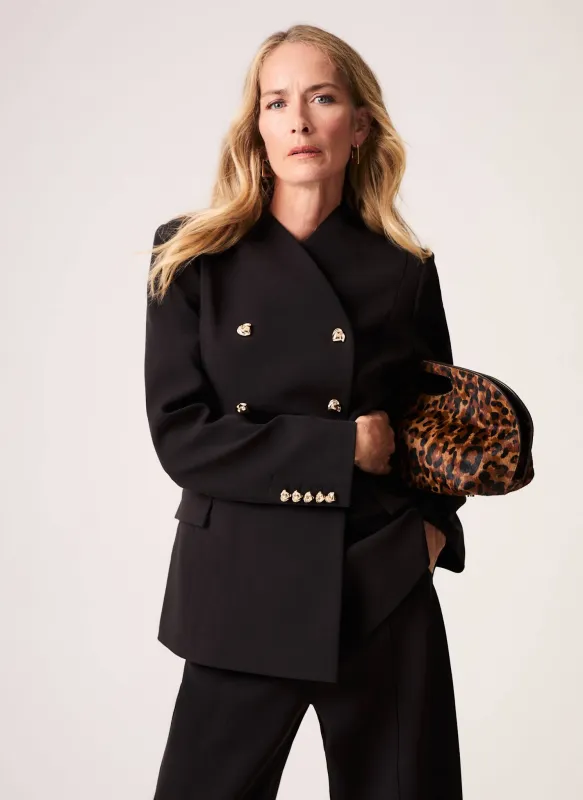 Black Stand Neck Double Breasted Blazer made by Mint Velvet