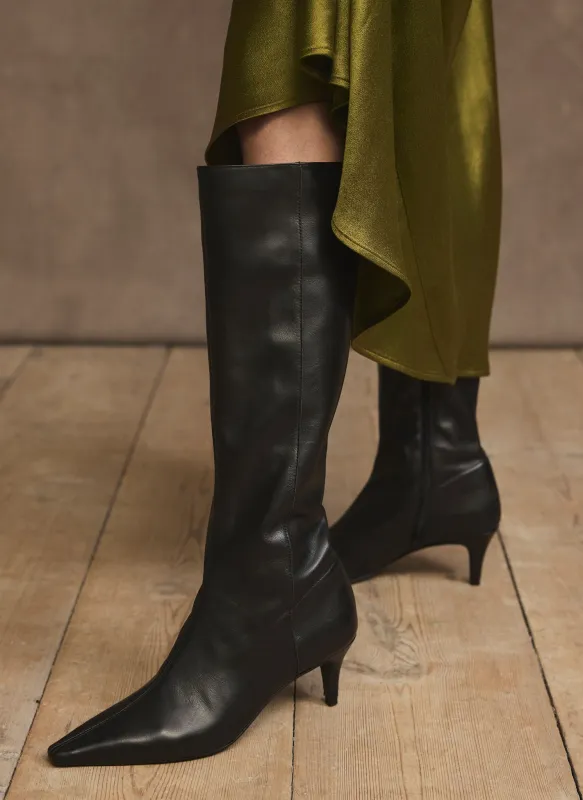 Sofia Black Leather Knee High Boots made by Mint Velvet