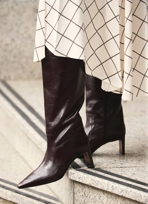 Miley Burgundy Leather Knee High Boots made by Mint Velvet