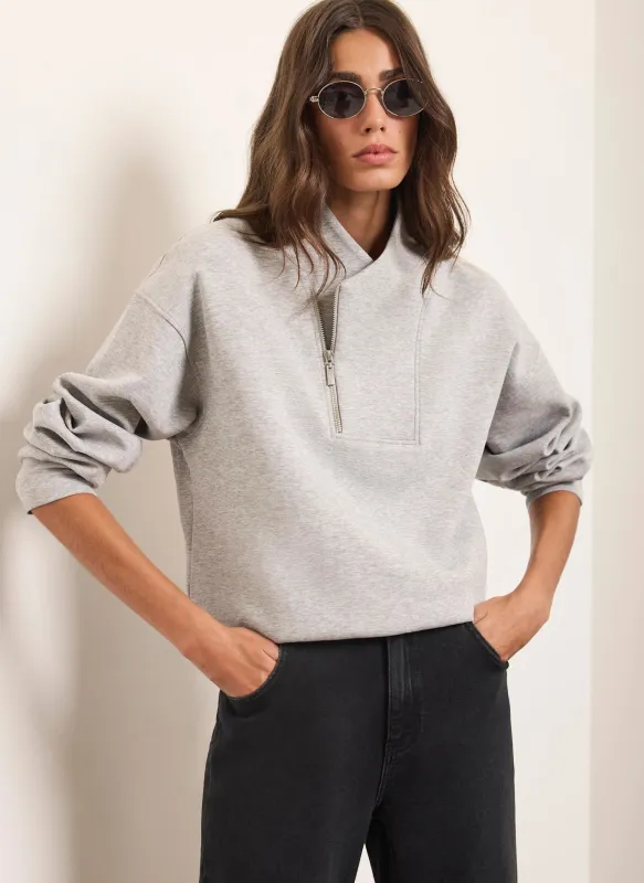 Grey Cotton Blend Zip Detail Sweatshirt made by Mint Velvet