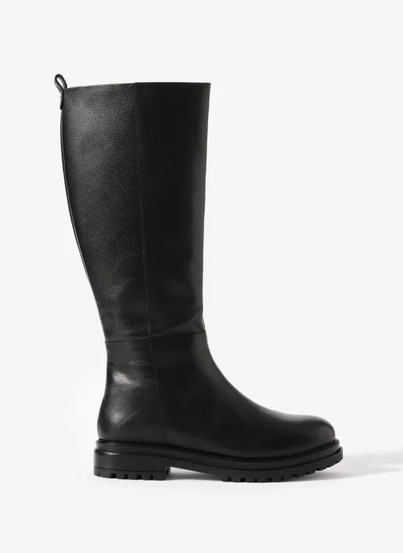 Lorrie Black Leather Knee High Boots made by Mint Velvet