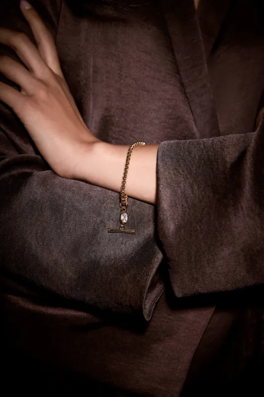 Gold Tone T Bar Crystal Bracelet made by Mint Velvet