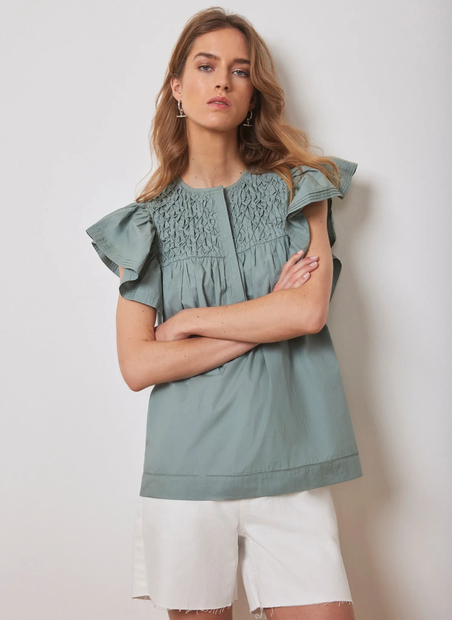 Blue Cotton Smocked Top sold by Mint Velvet product image thumbnail 3