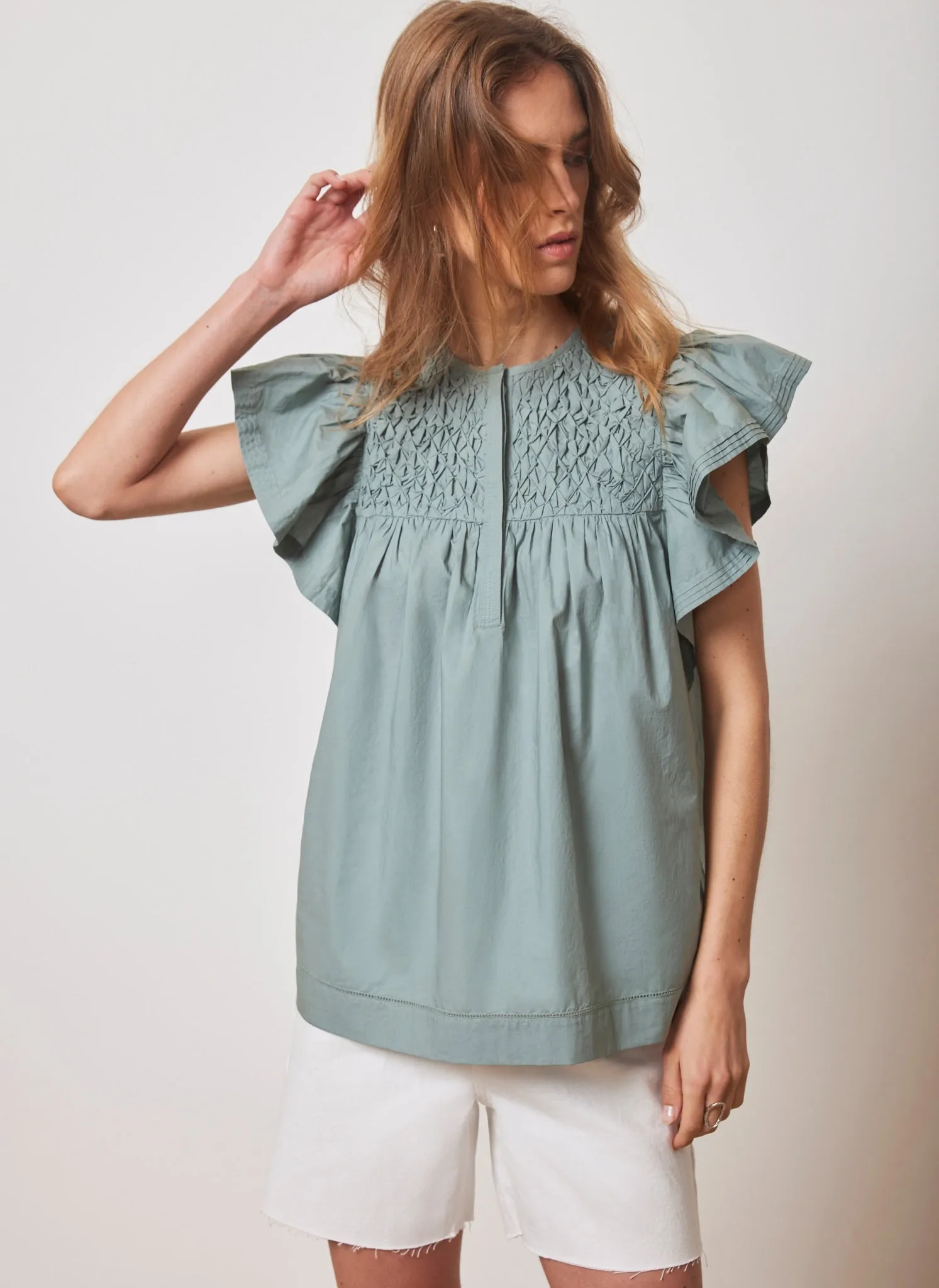 Blue Cotton Smocked Top sold by Mint Velvet product image thumbnail 4