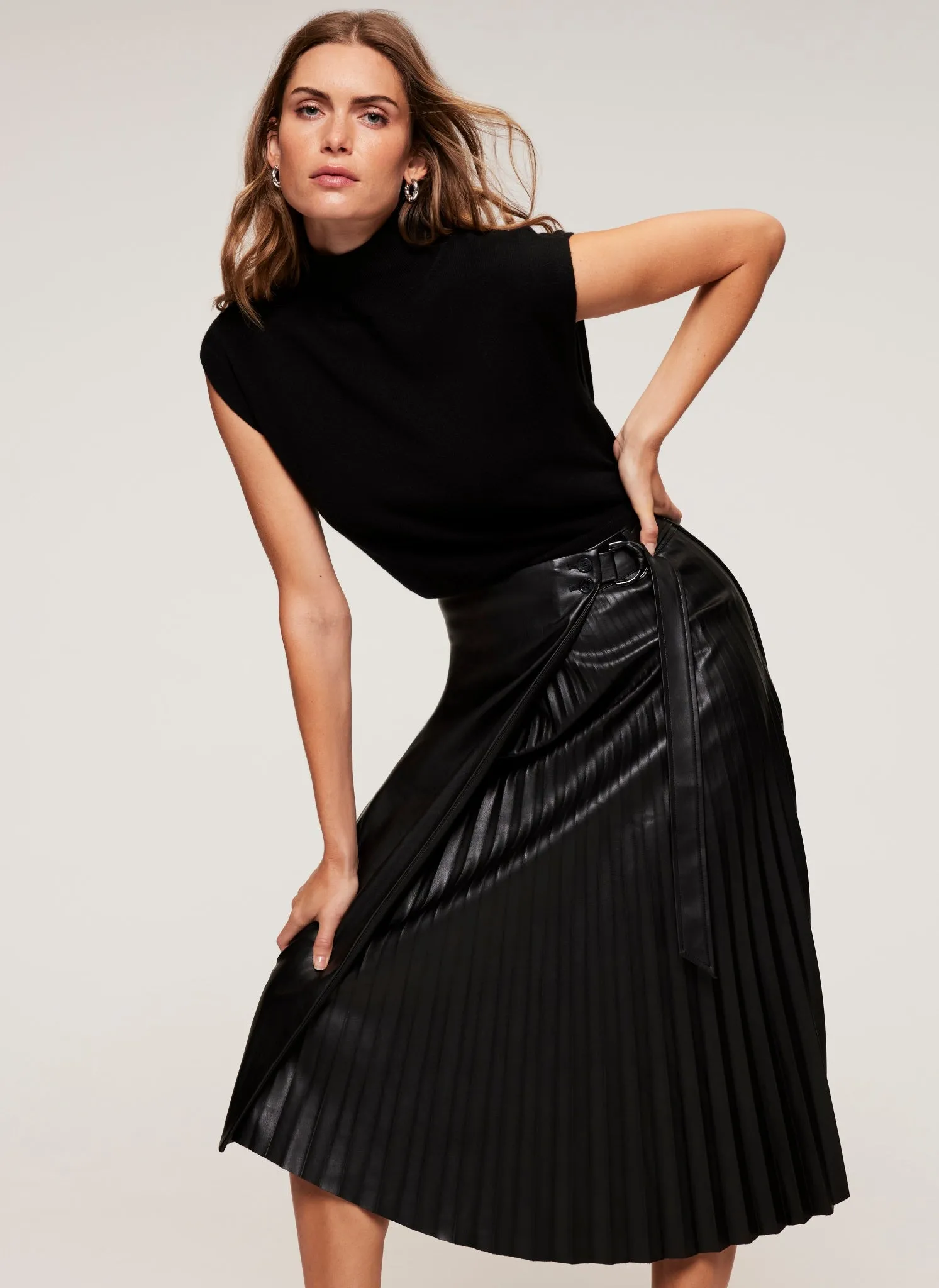 Black Faux Leather Midi Skirt sold by Mint Velvet product image thumbnail 2