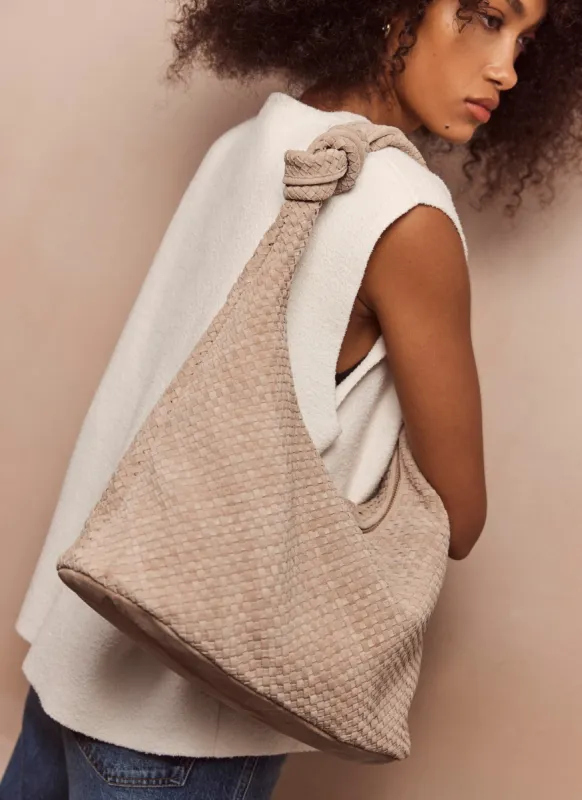 Neutral Woven Suede Knot Detail Bag sold by Mint Velvet